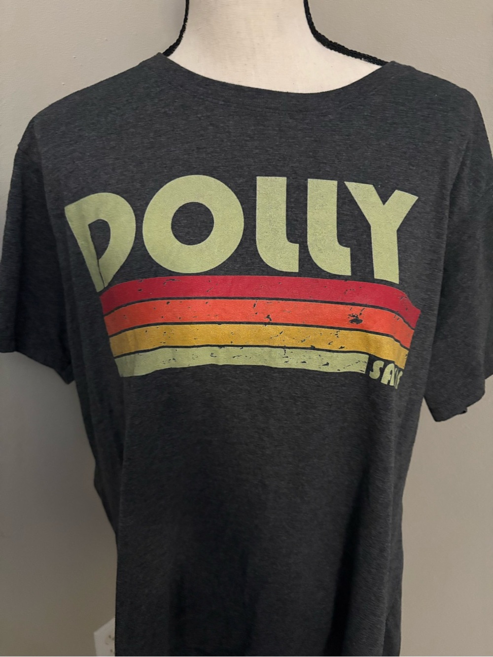 Dolly Parton Grey Short Sleeve Tee With Distressed Graphic “Sassy AF”